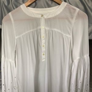 White LOFT blouse with wide lace stitch sleeves